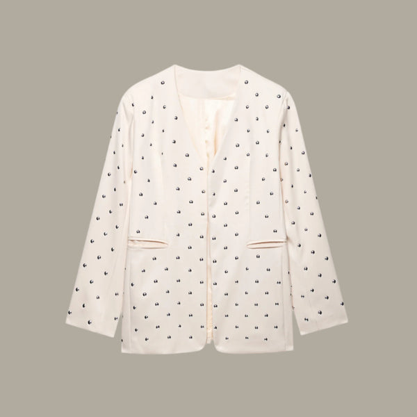 V-neck long sleeved studded suit jacket for women