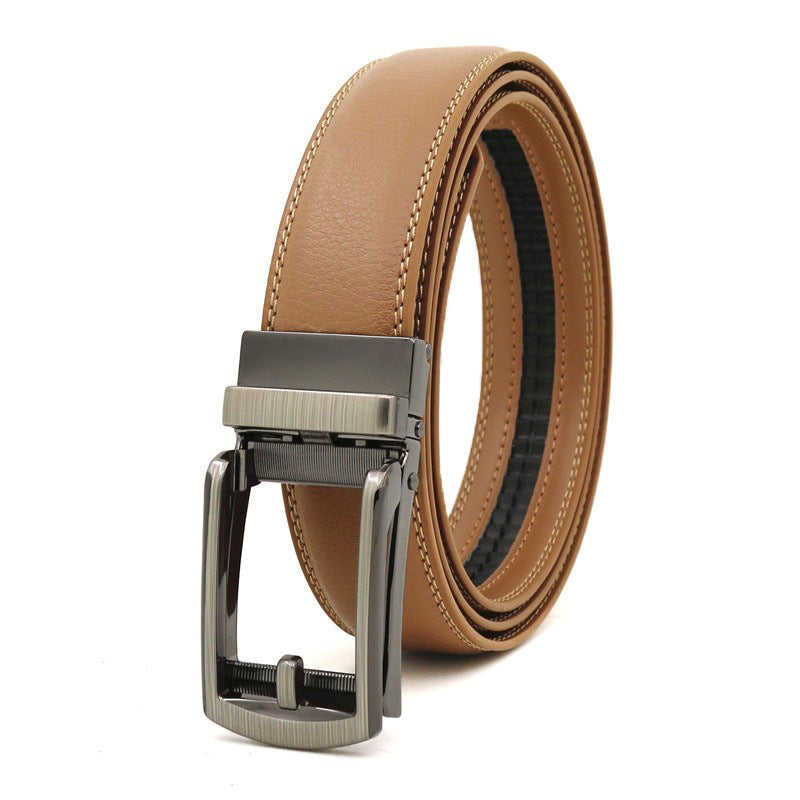 Men's Click Belt fake needle belt automatic buckle two-layer cowhide leather belt