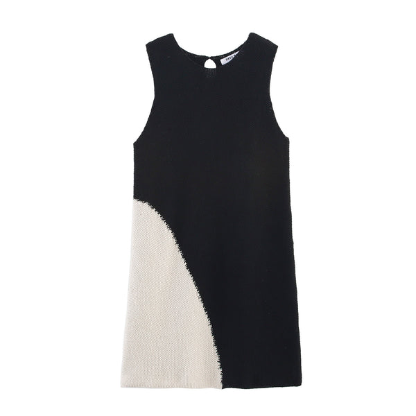 Round neck sleeveless contrasting knit dress for women
