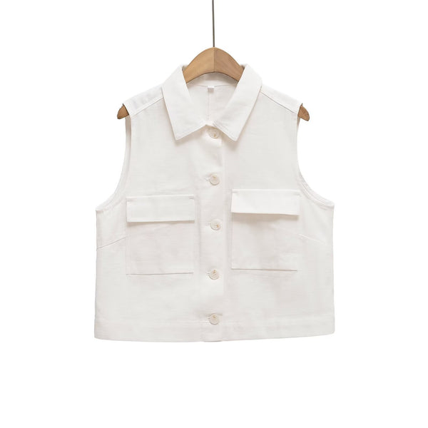 Women's collar sleeveless vest set with waist belt and shorts