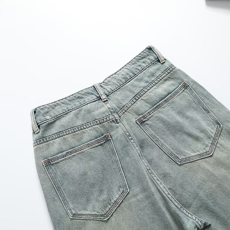 Elastic waist loose casual wide leg jeans for women