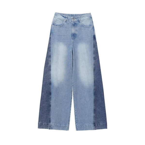 European and American style loose casual wide leg color blocked denim wide leg pants for women