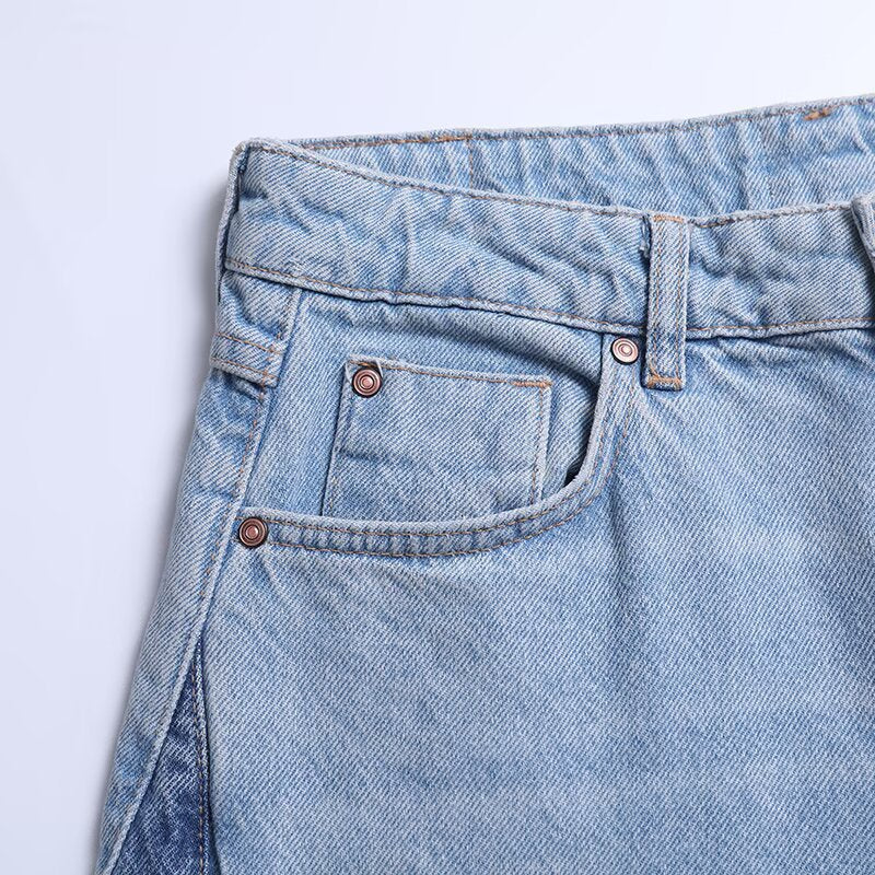 Color blocking design loose casual wide leg jeans for women