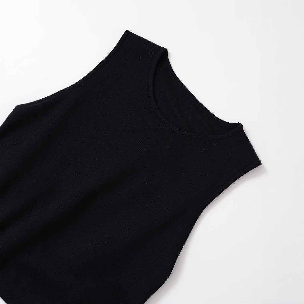 Round neck sleeveless puffy hem knitted T-shirt top for women