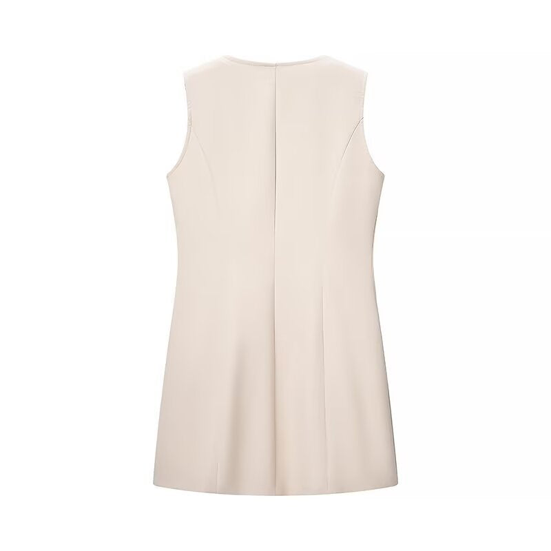 Women's European and American style pocket decoration V-neck sleeveless zipper short dress