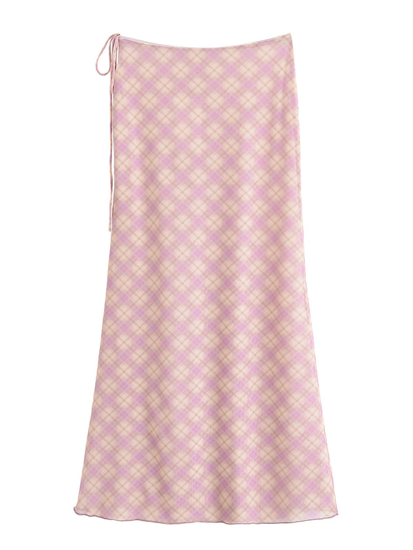 V-neck semi transparent top+silk mesh skirt set for women