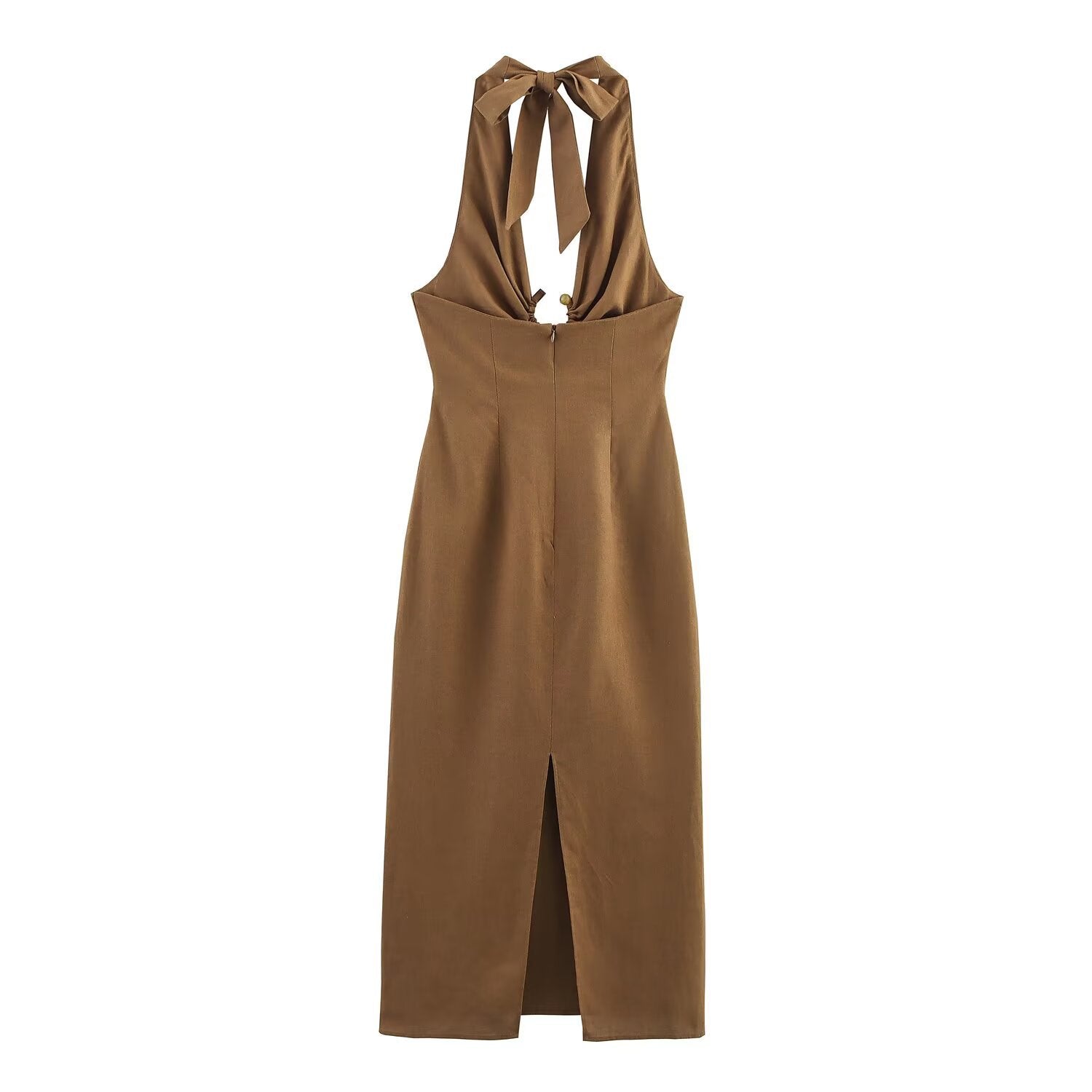 Wrinkled hollow hanging neck lace up dress for women