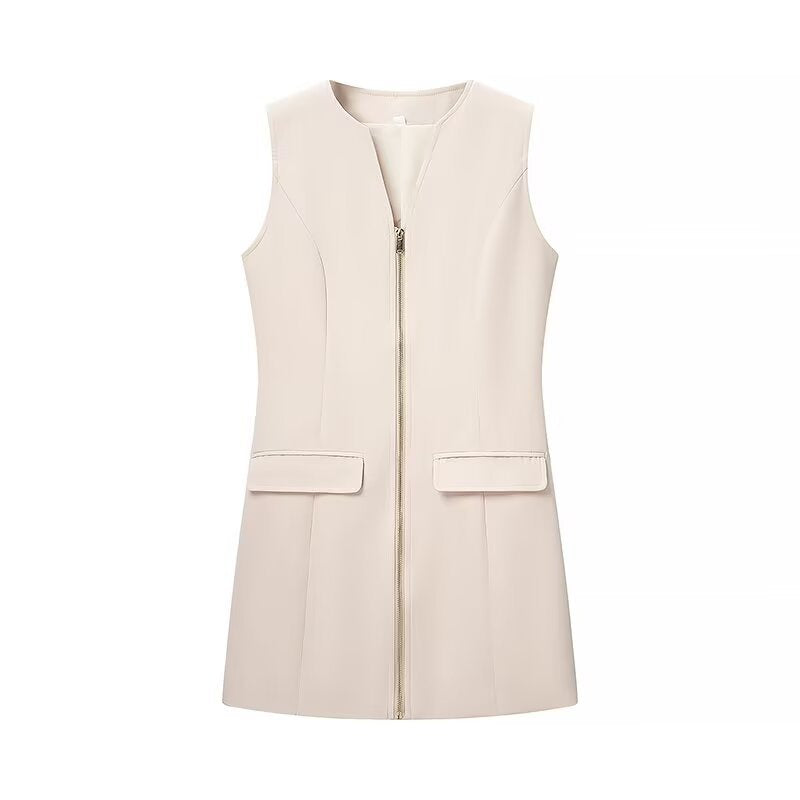 Women's European and American style pocket decoration V-neck sleeveless zipper short dress