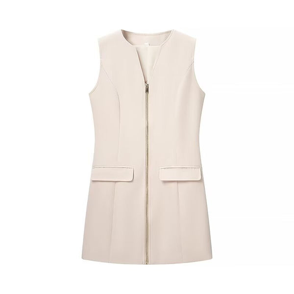 Women's European and American style pocket decoration V-neck sleeveless zipper short dress