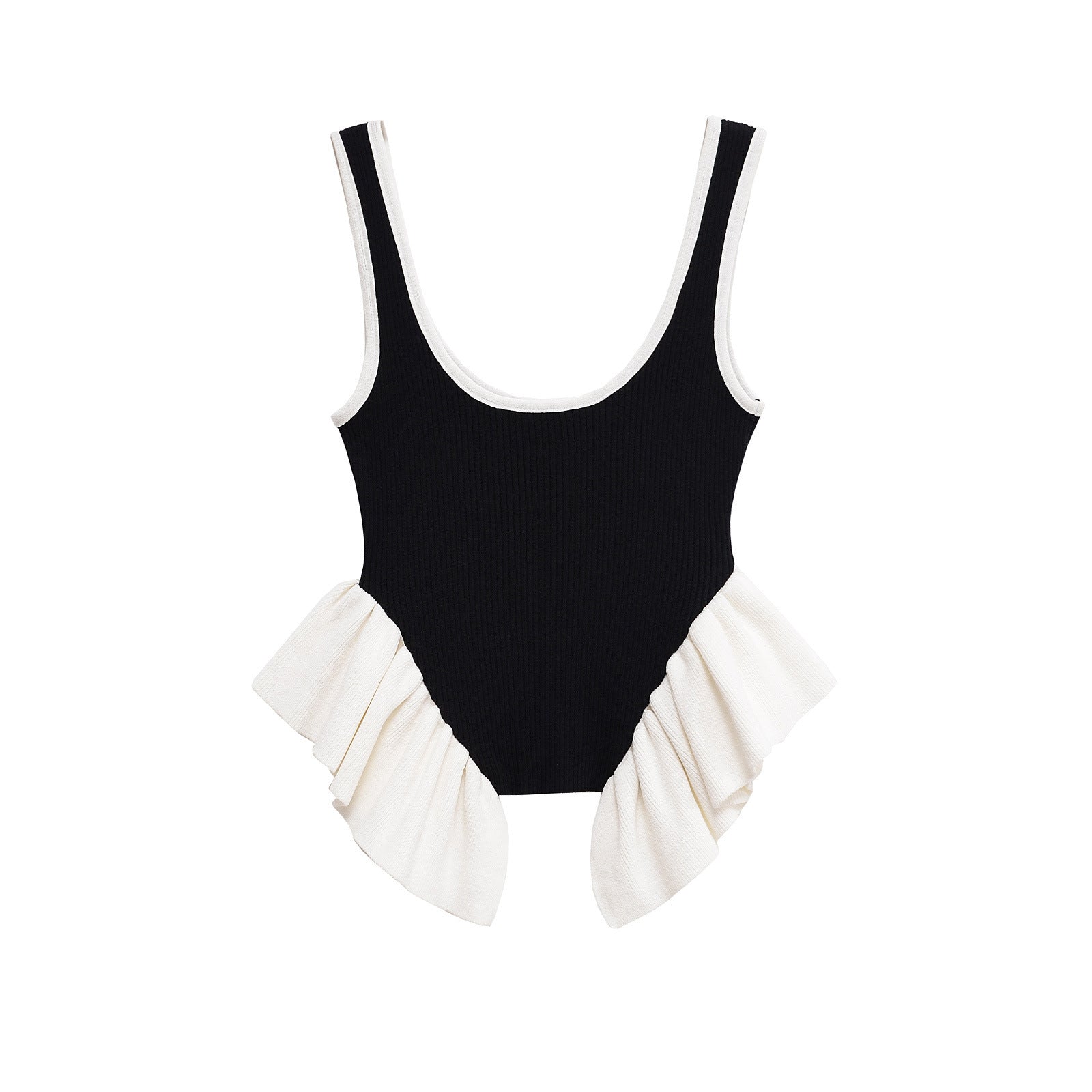 Lace patchwork hem contrasting knit camisole vest