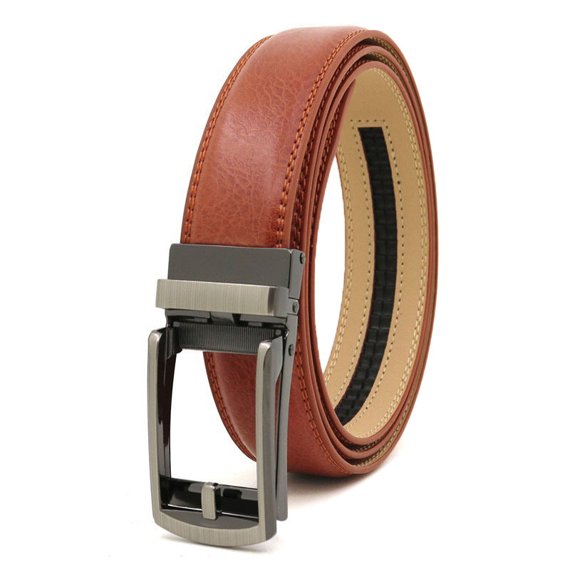Men's Click Belt fake needle belt automatic buckle two-layer cowhide leather belt