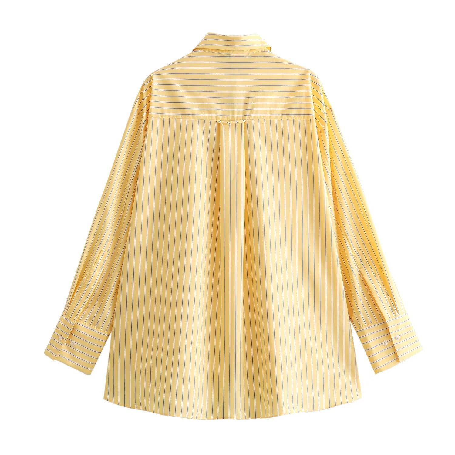 Loose casual collar long sleeved striped shirt top for women