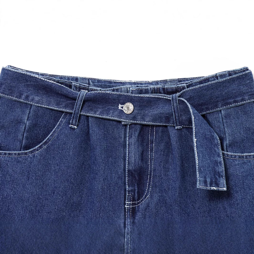 Women's long and wide leg jeans with waistband