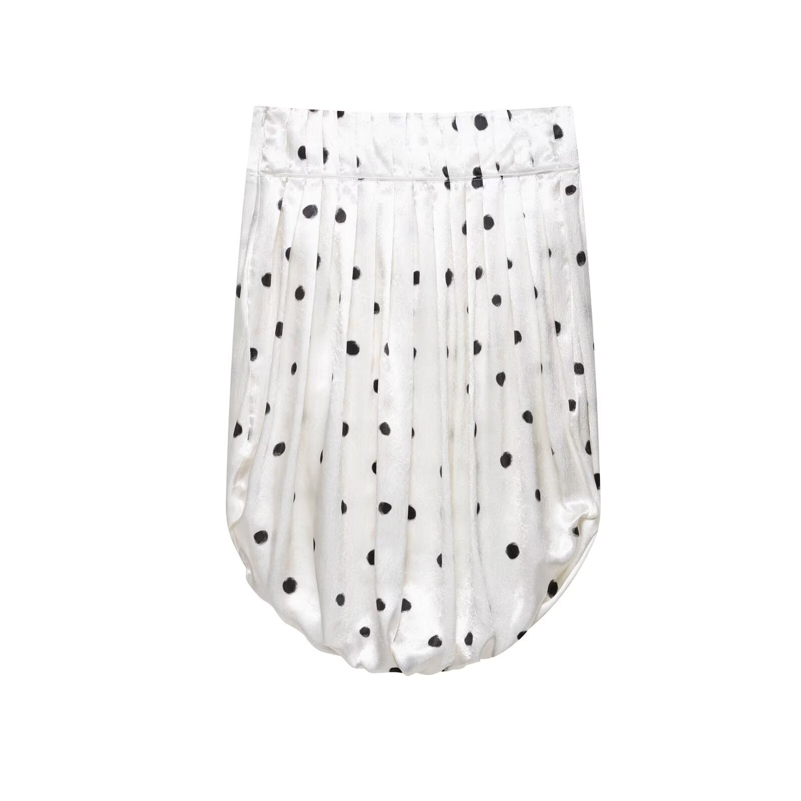 Elastic waisted silk satin textured polka dot skirt for women