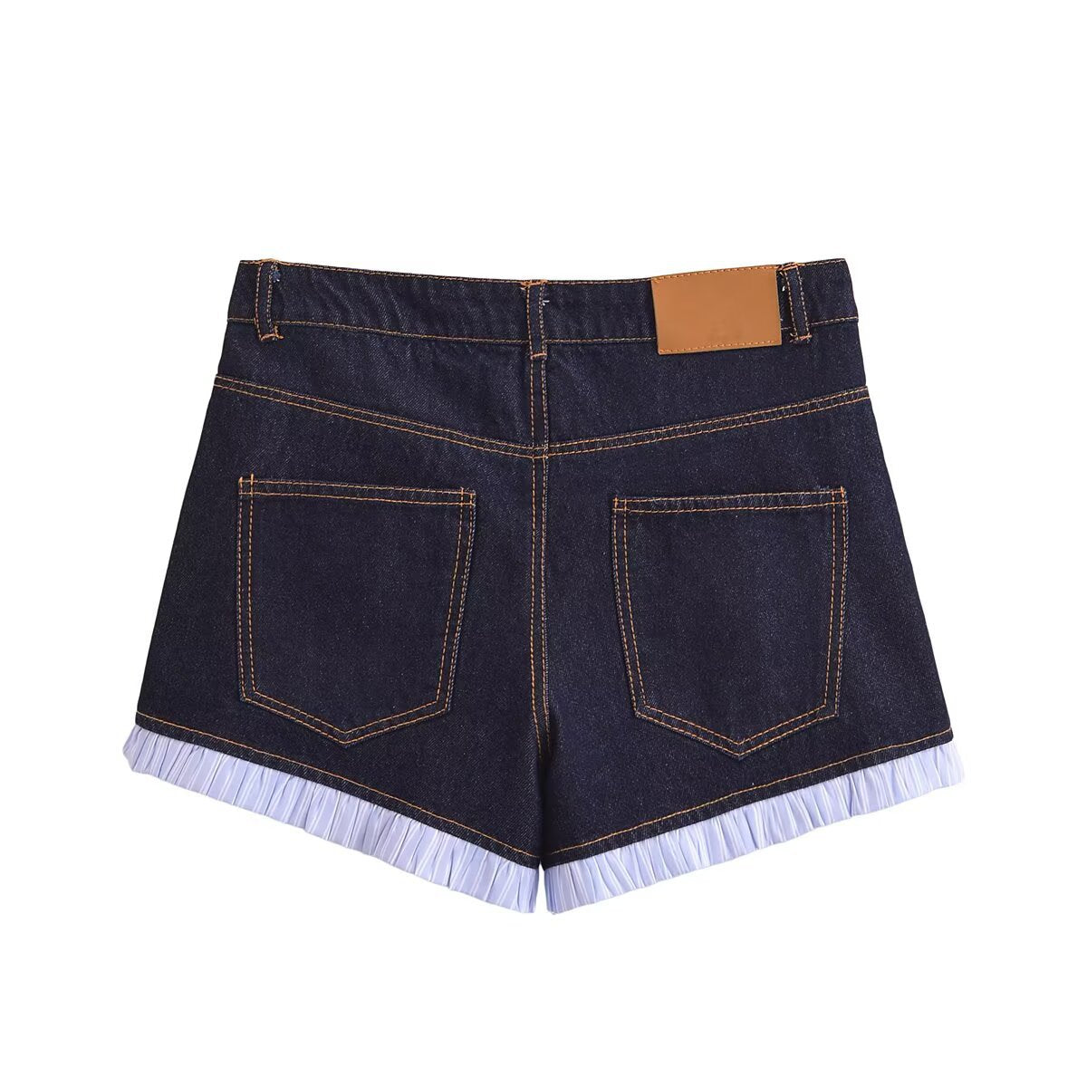 Splicing lace and visible thread decoration casual denim shorts for women