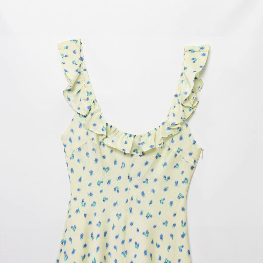 Printed silk satin texture dress for women