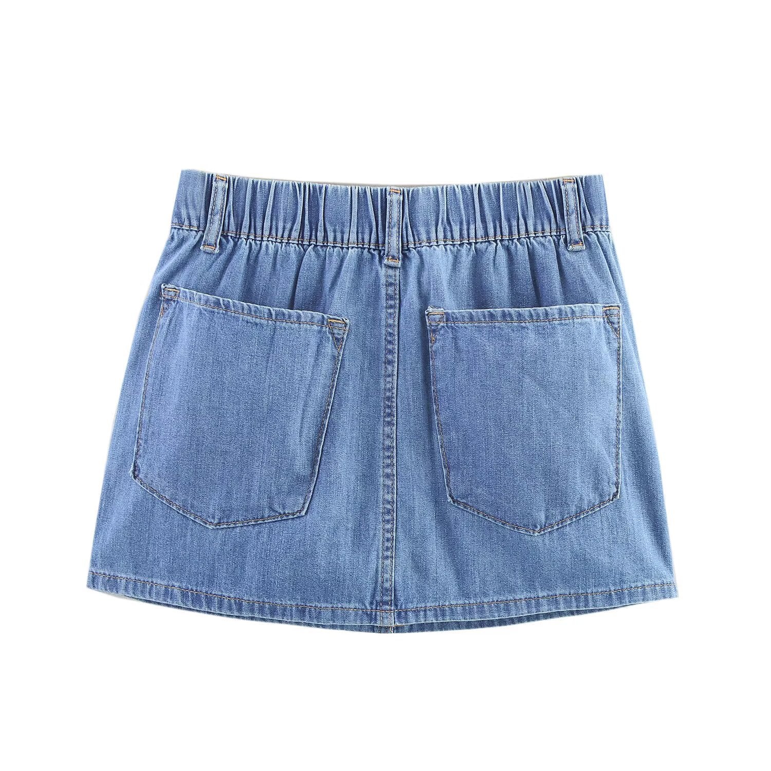 Elastic waistband lace up hip hugging denim skirt for women