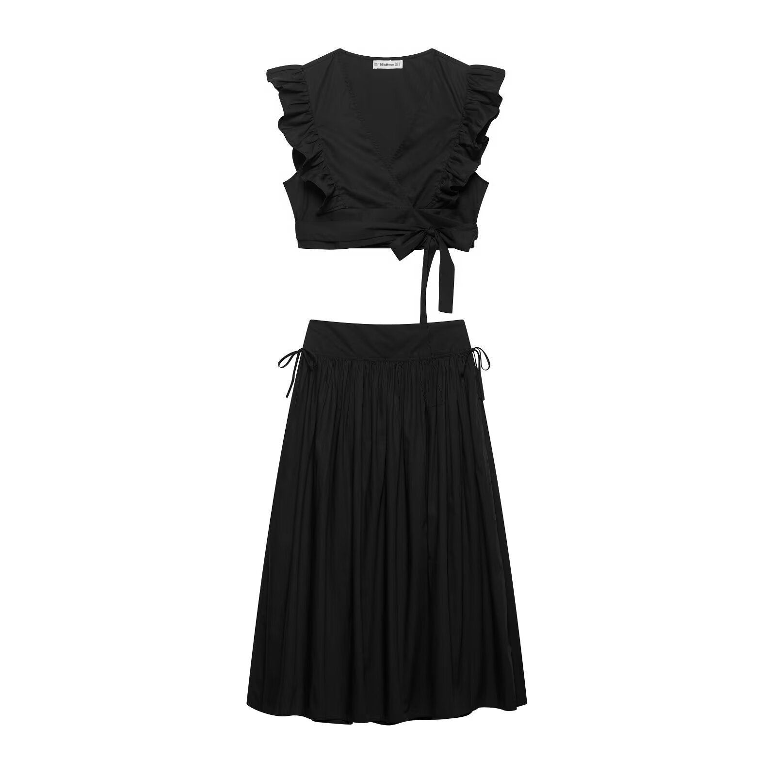 Women's pleated lace up short top+skirt set