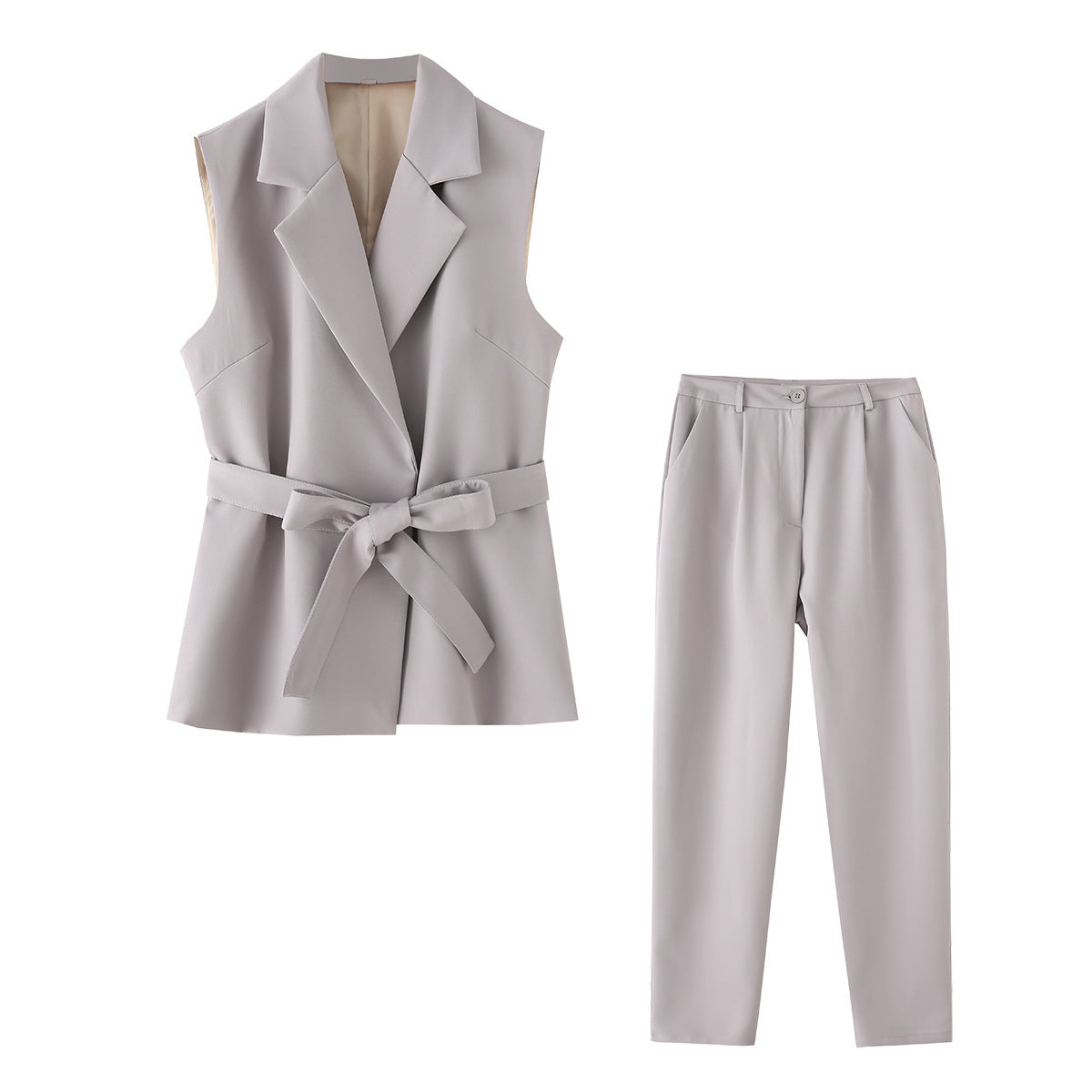 Women's waist belt suit vest+pants suit