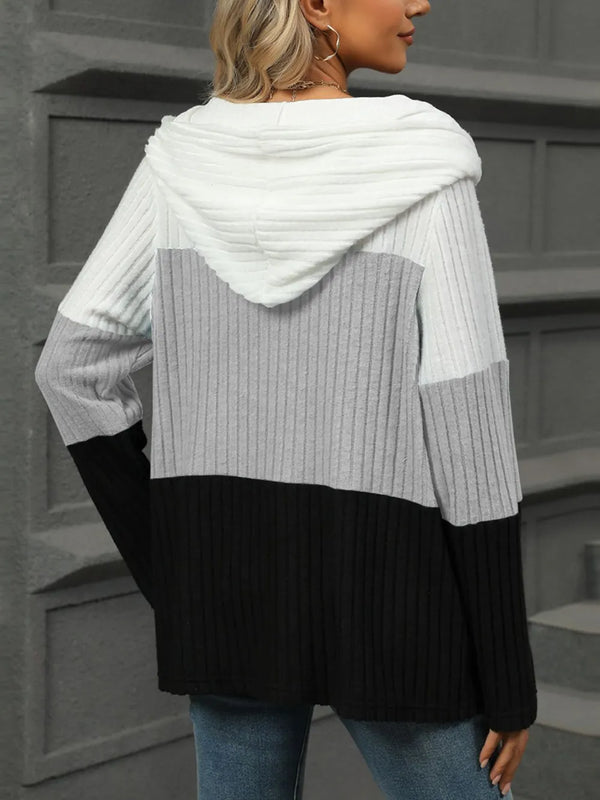 Color Block Hooded Long Sleeve T-Shirt