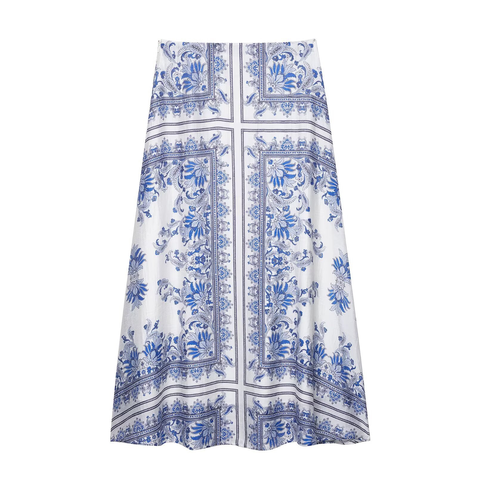 Elastic waisted printed mid length skirt for women
