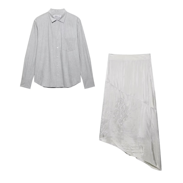 Women's shirt top+embroidered skirt set