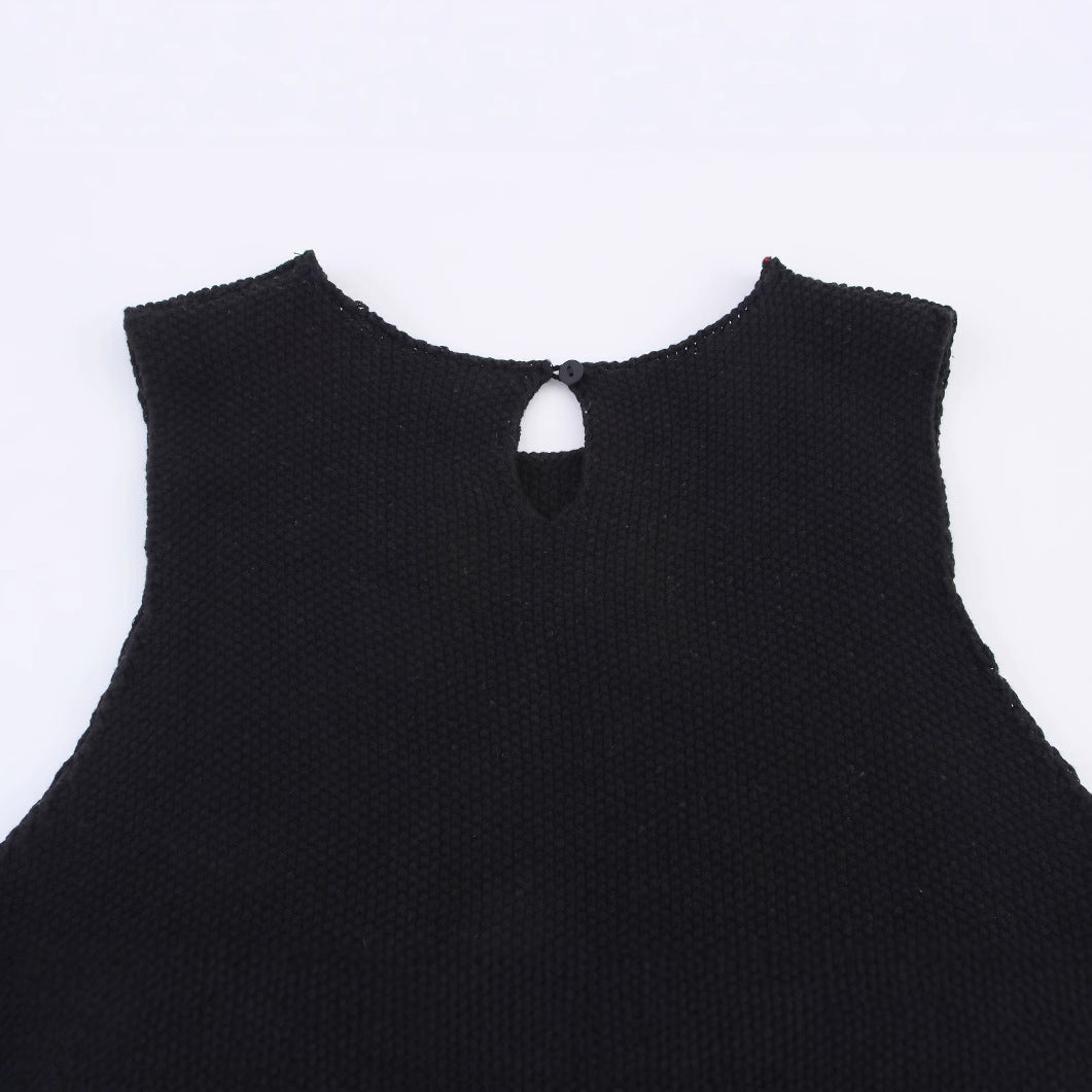 Round neck sleeveless contrasting knit dress for women