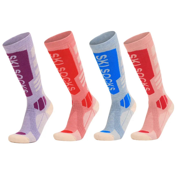 Merino wool skiing socks women's high tube hiking socks anti slip and warm outdoor sports socks