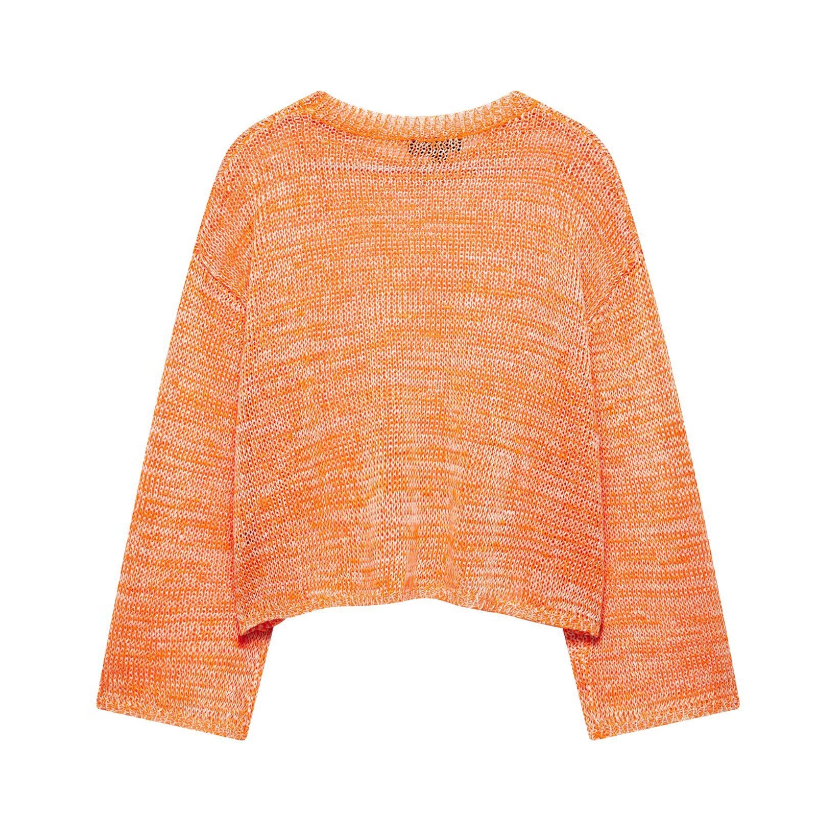 Round neck long sleeved loose knit sweater top for women