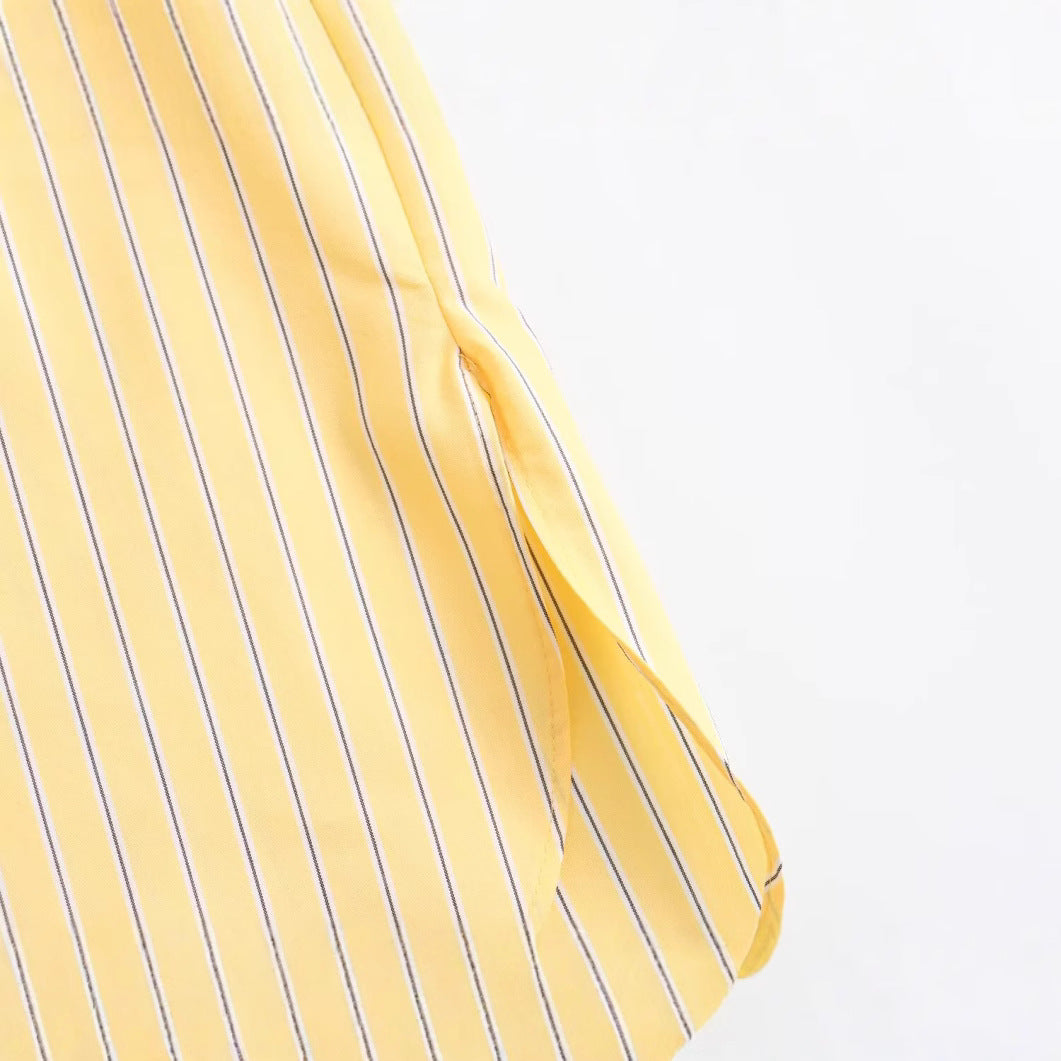 Loose casual collar long sleeved striped shirt top for women