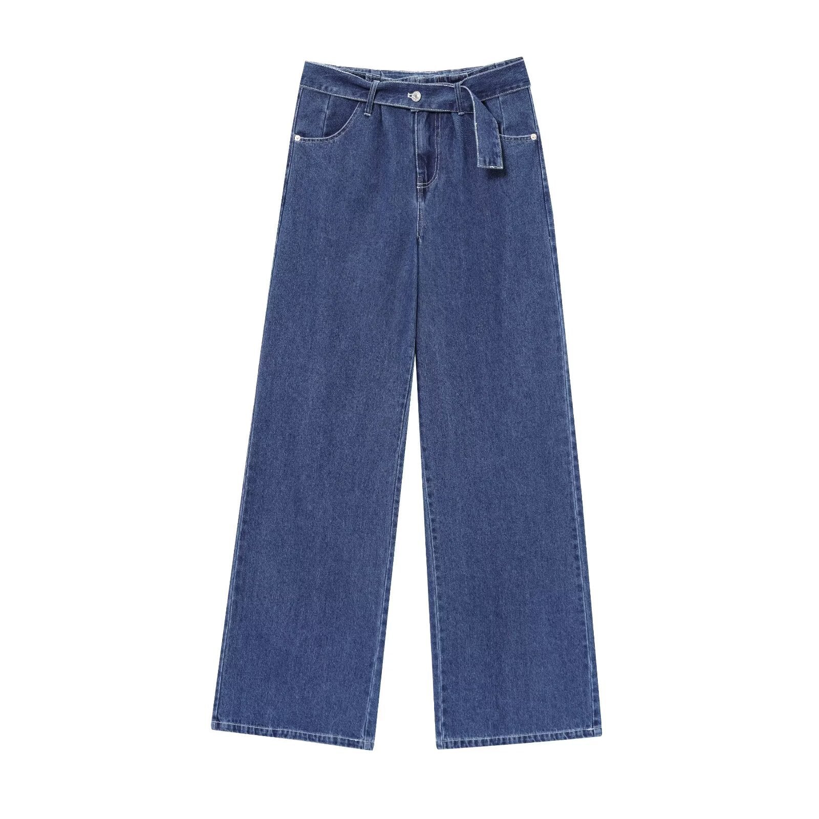 Women's long and wide leg jeans with waistband