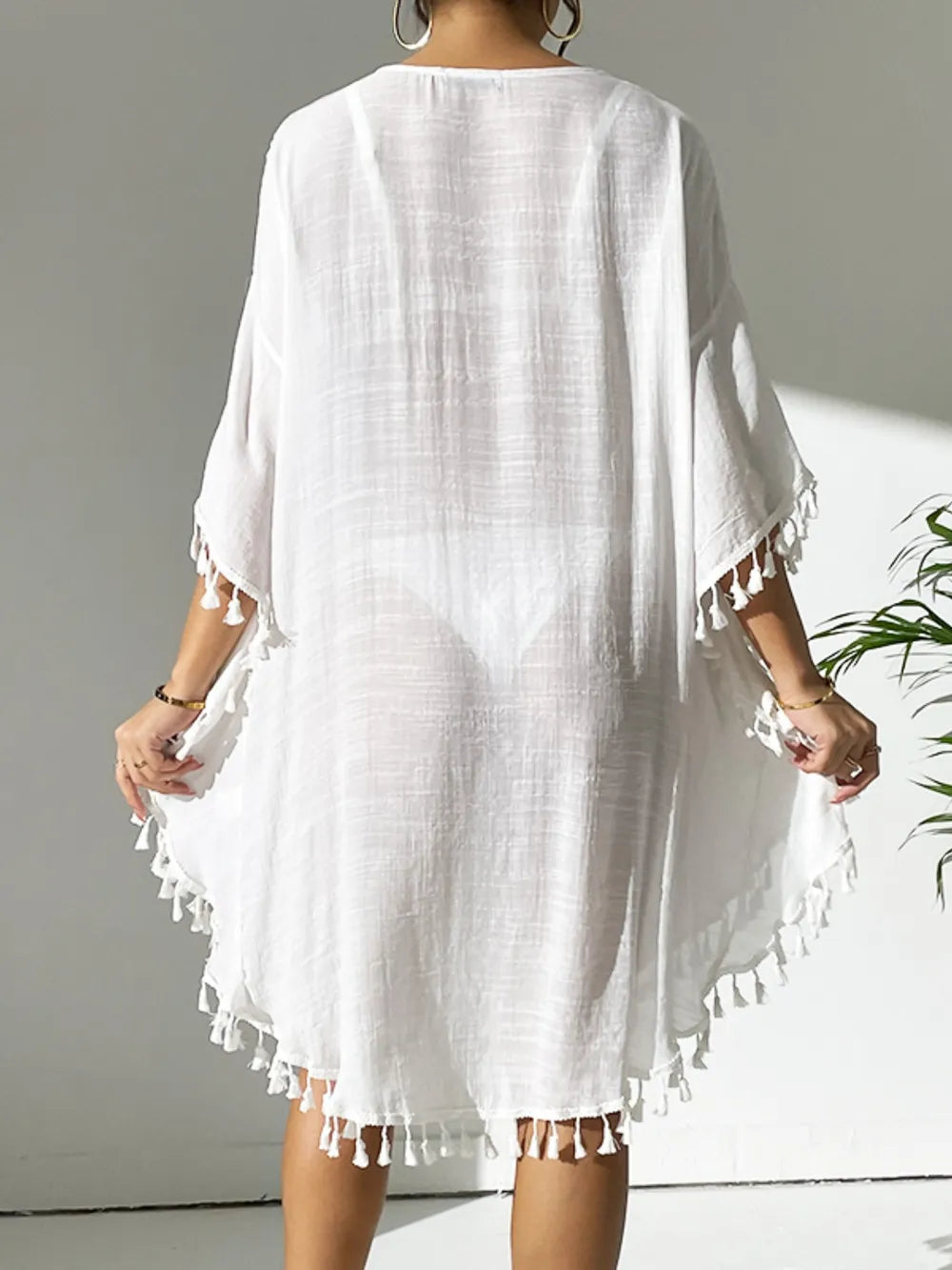 Beach Hoodie Hook Flower Splicing Tassel Swimsuit Bikini Outfit