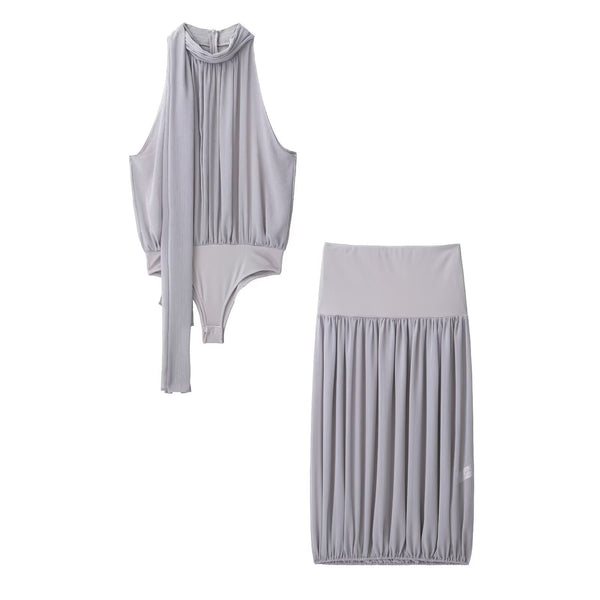 Women's European and American style scarf decoration jumpsuit+skirt set