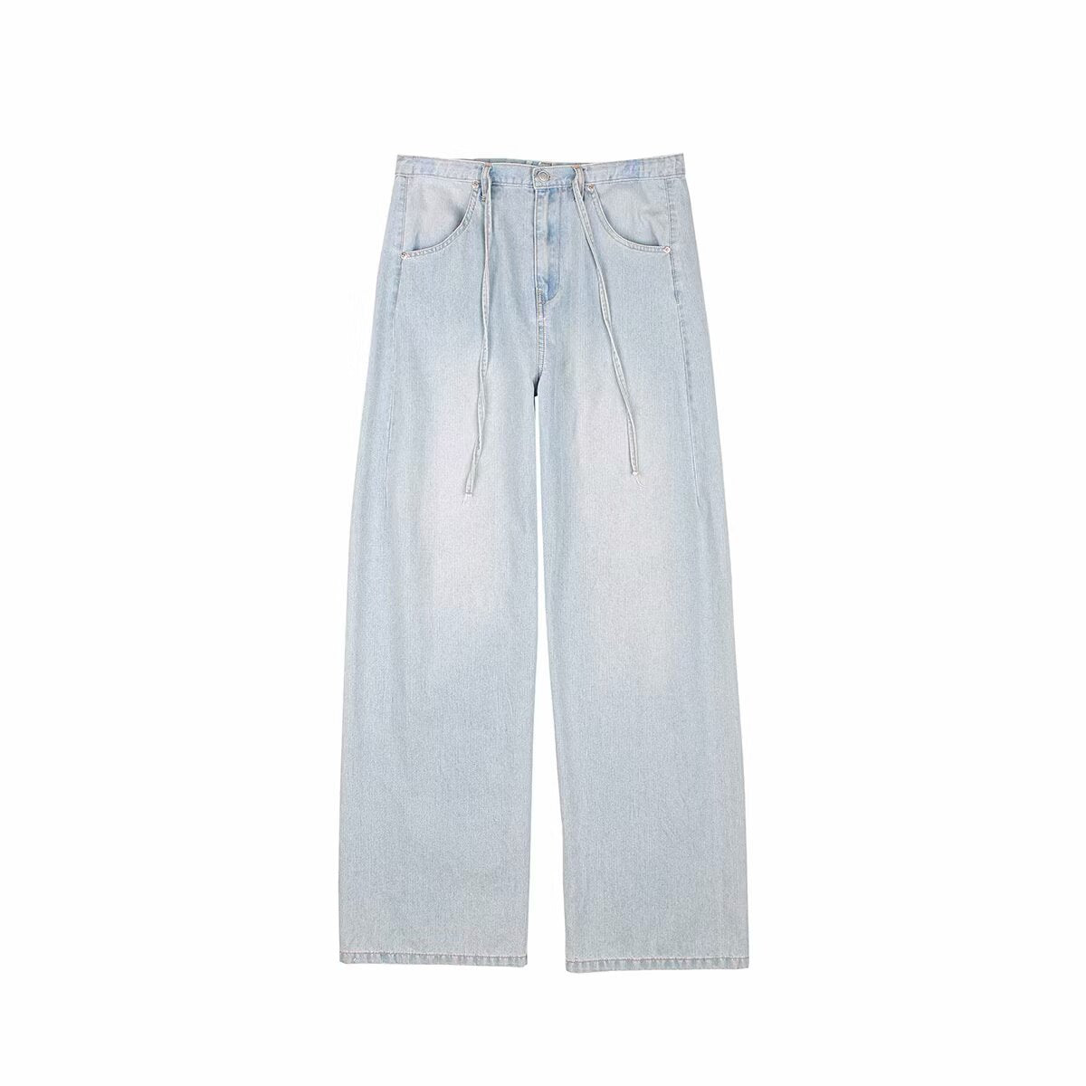 Women's lace up washed wide leg long jeans
