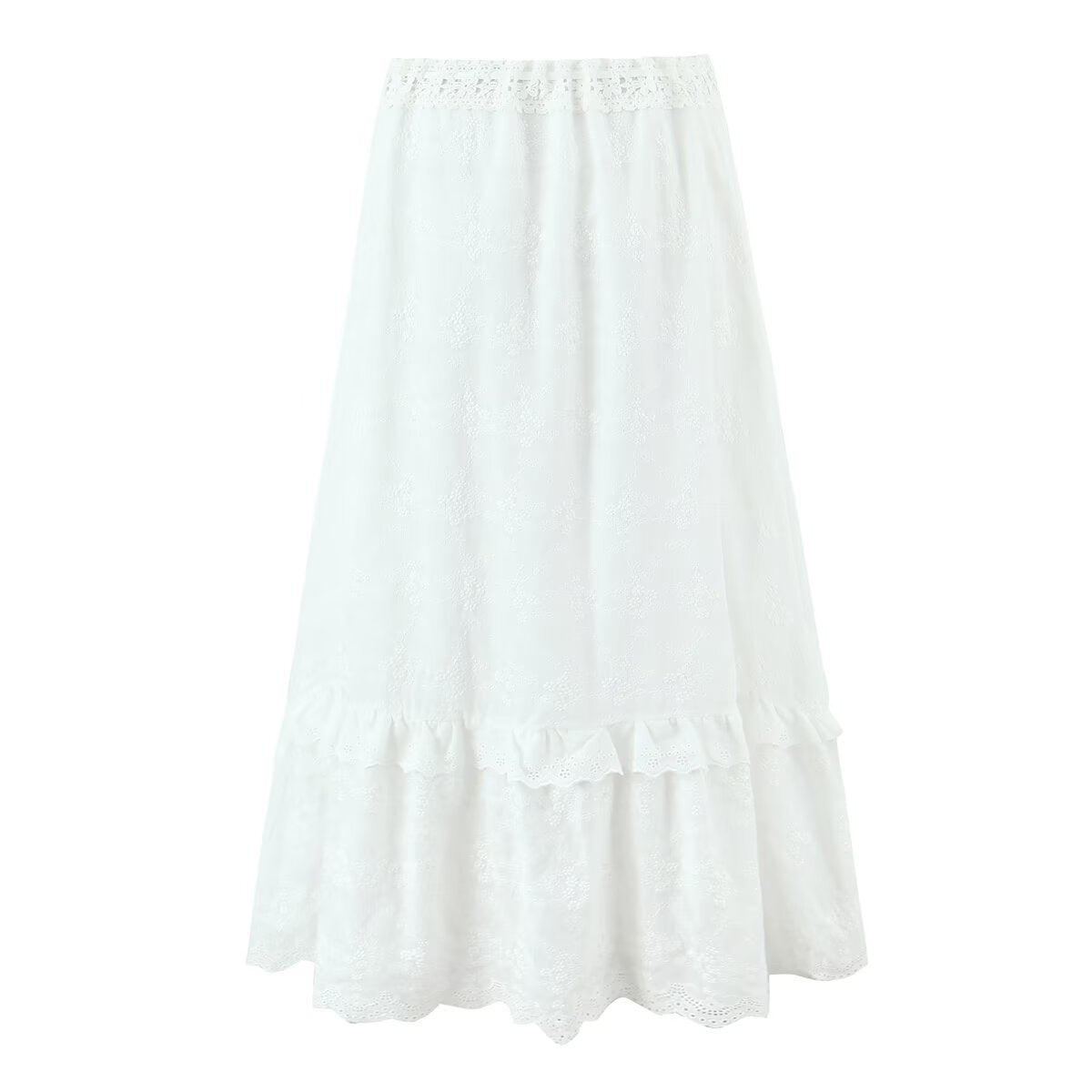 Lace embroidery splicing A-line cake skirt for women