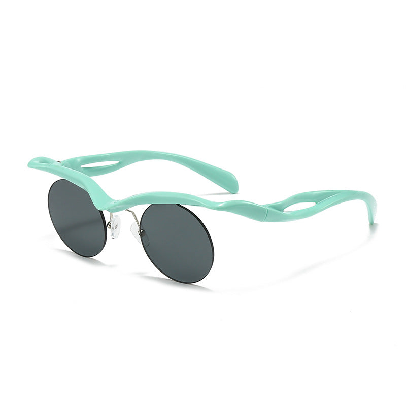 New Sunglasses Women's Round Frame Sunglasses Men's Trendy Ins Alien Half Frame Eyebrow Personalized Sunglasses