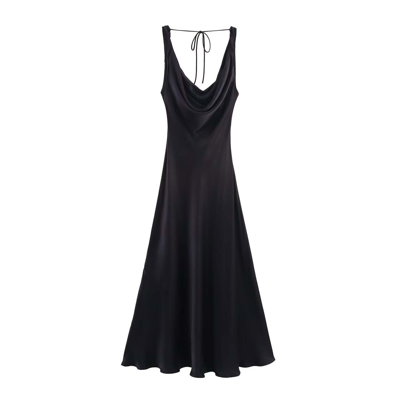 Silk textured backless lace up suspender dress for women