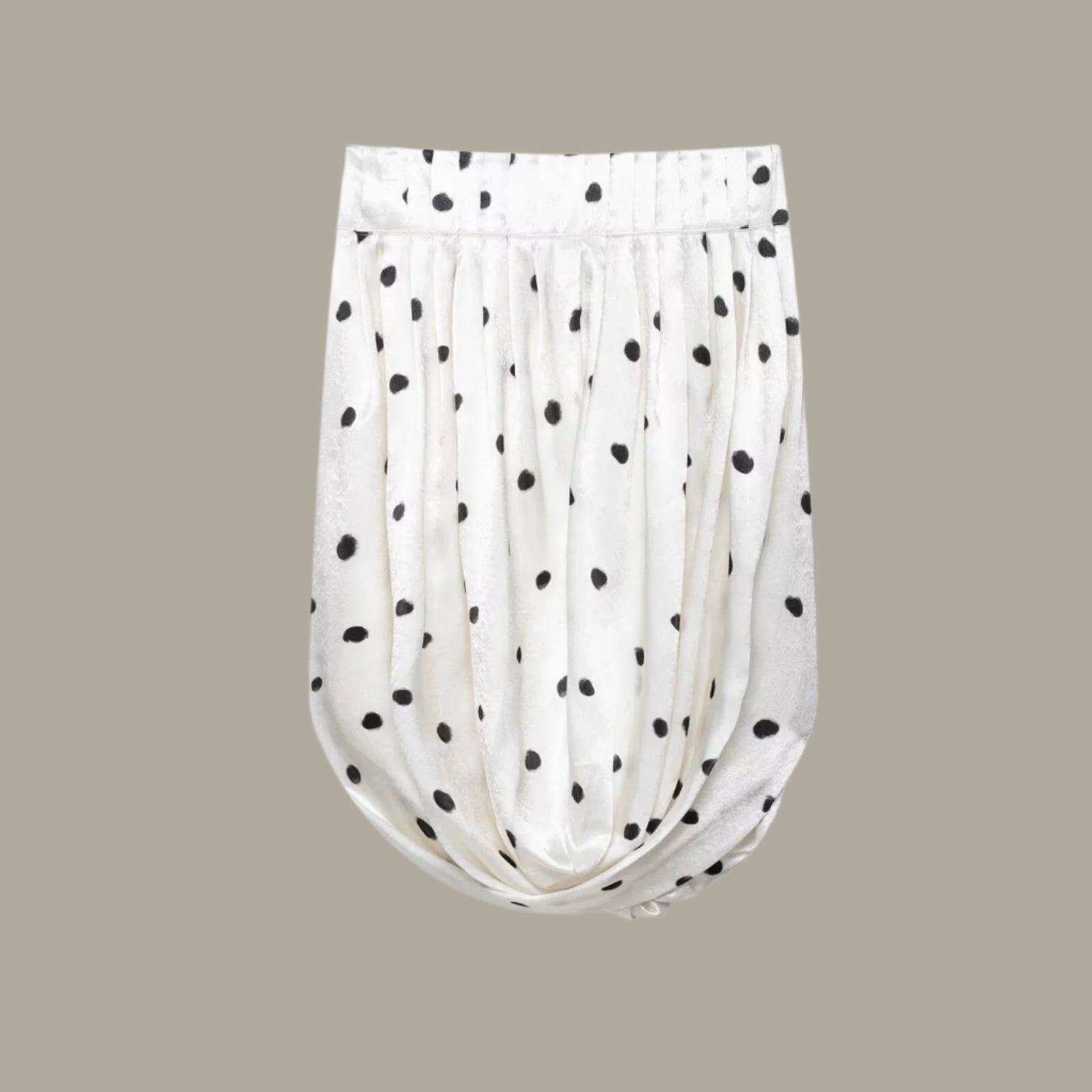 Elastic waisted silk satin textured polka dot skirt for women