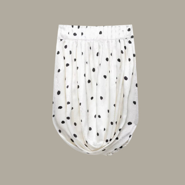 Elastic waisted silk satin textured polka dot skirt for women