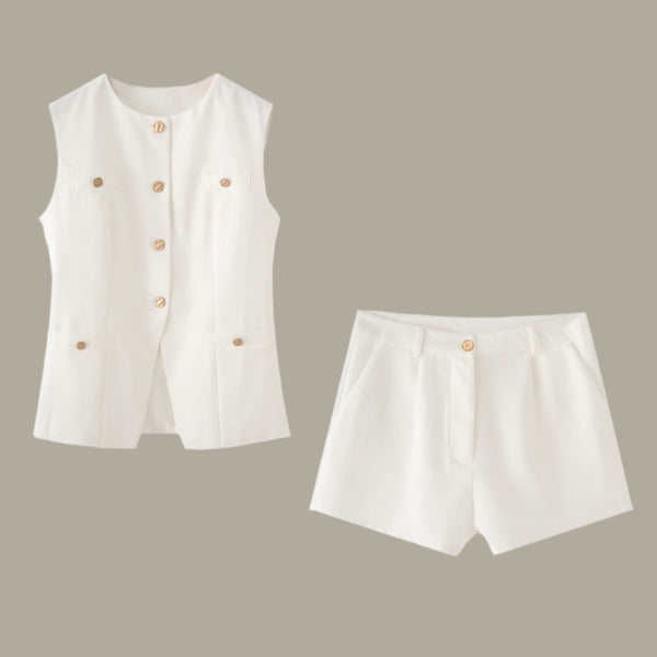 Sleeveless suit vest+shorts set for women