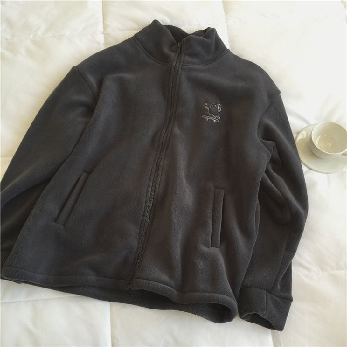 Double sided fleece jacket for women autumn and winter semi high neck zipper cardigan hoodie for women
