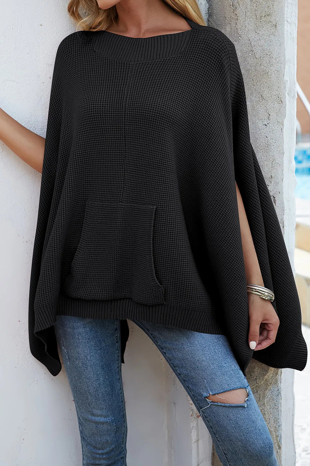 Solid color casual style plus size women's knitted sweater