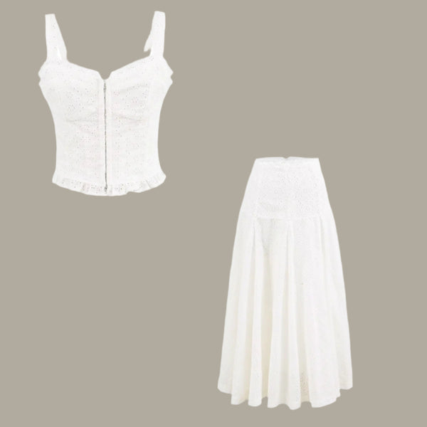 Women's European and American style embroidered lace camisole top+skirt set