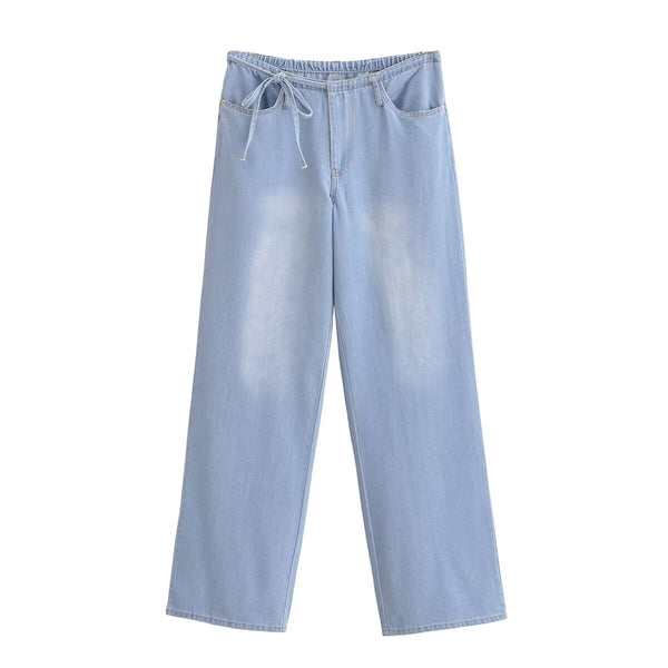 Strap up design straight leg jeans for women