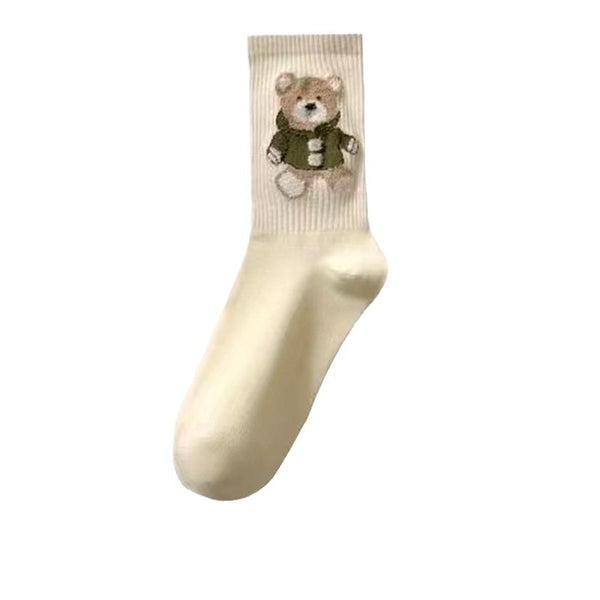 Little Bear Socks, Children's Middle Socks, Spring and Autumn Ins Trendy, Cute, Versatile, Fresh Japanese Coffee Color, Outerwear Long Socks, Autumn a