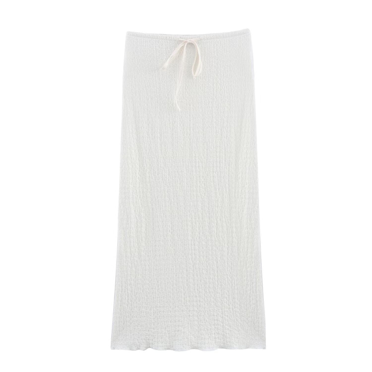 V-neck textured top+long skirt set for women