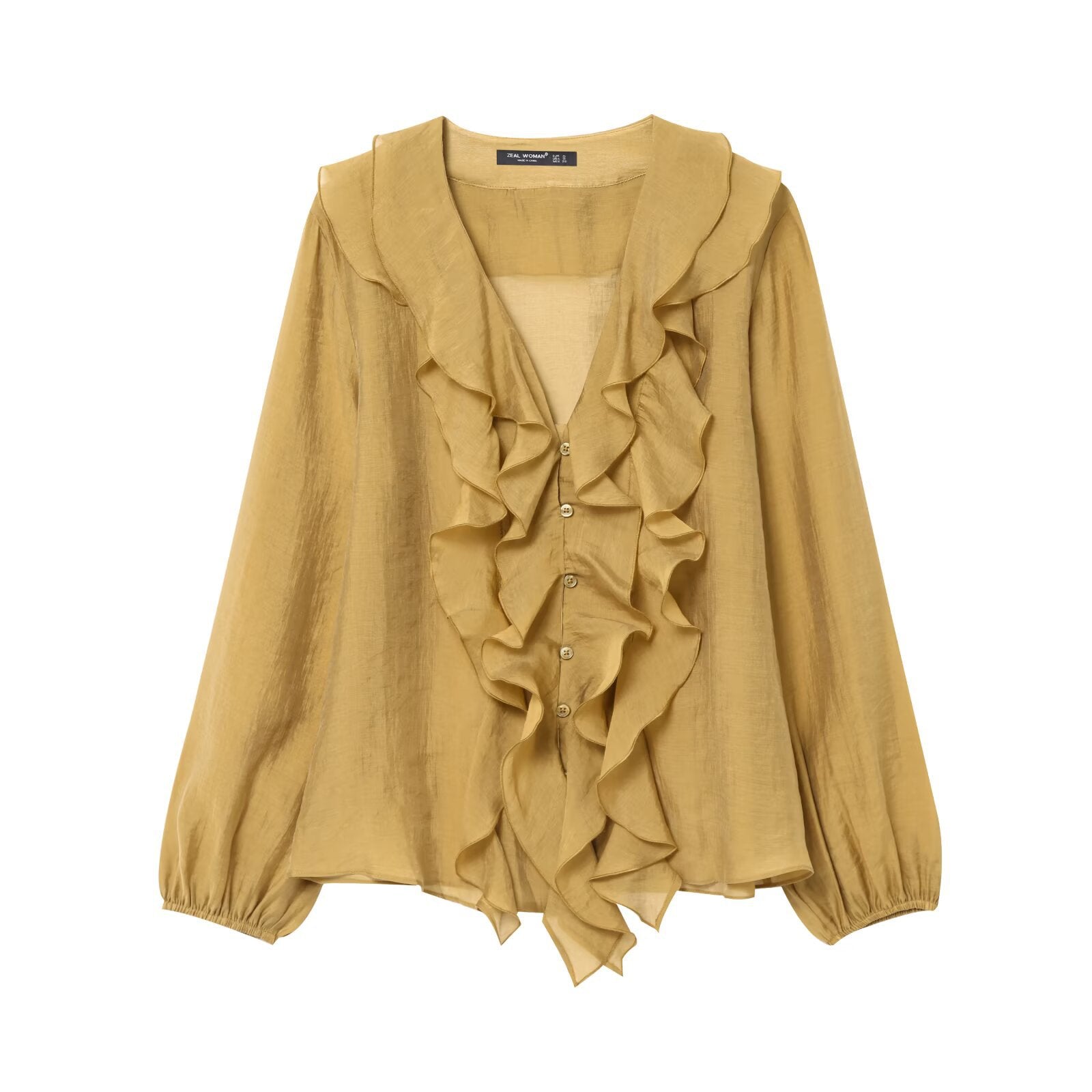 Stacked decorative long sleeved V-neck shirt top for women