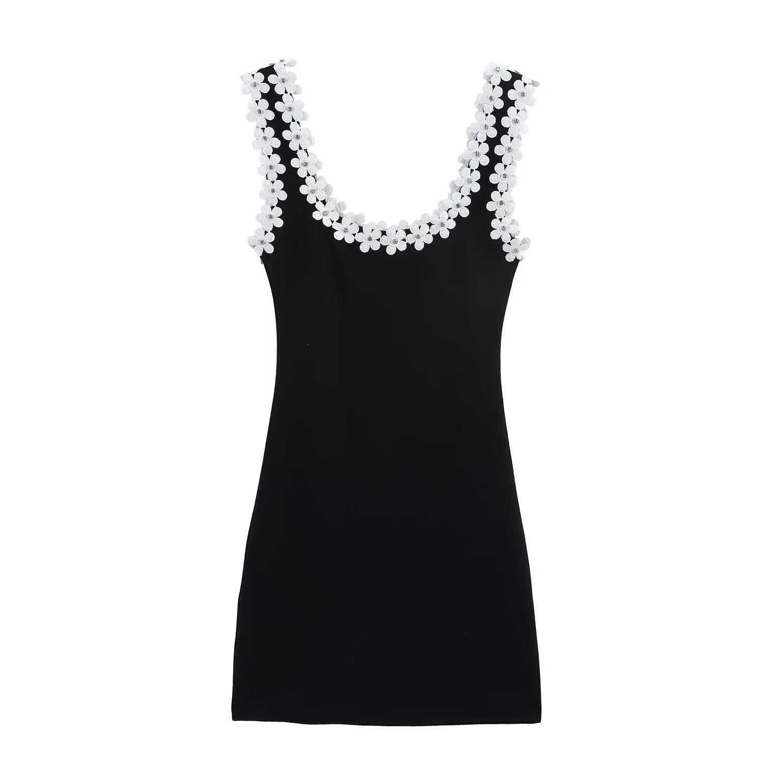 Flower embellished short suspender dress for women