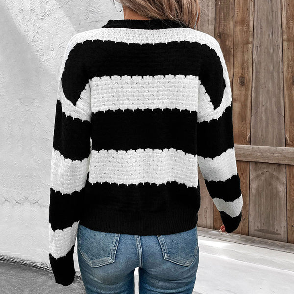Striped Round Neck Long Sleeve Sweater