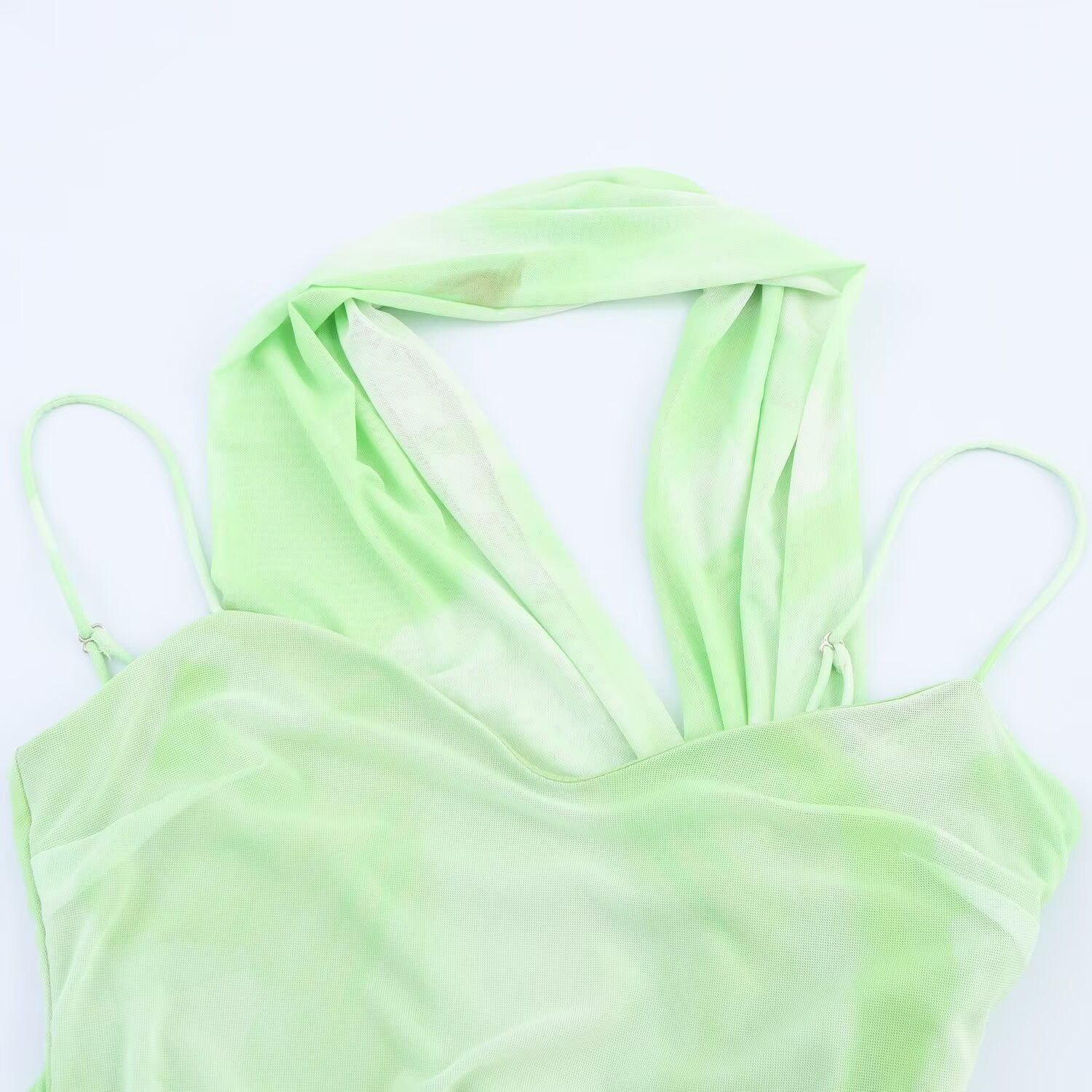 Silk mesh scarf with pleats waist cinching and neck hanging dress